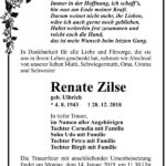 Danksagung Renate Zilse, geb. Ulbrich