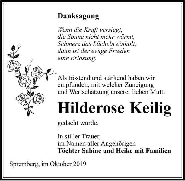 Danksagung Hilderose Keilig