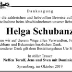 Danksagung Helga Schubanz