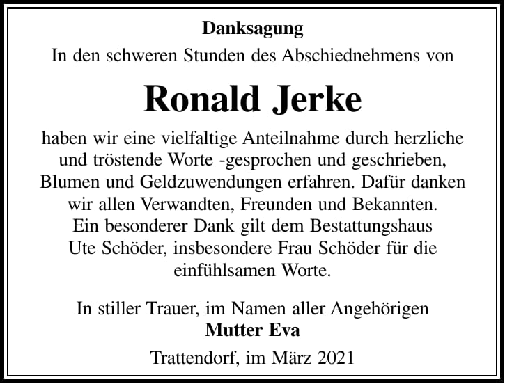 Traueranzeige Ronald Jerke