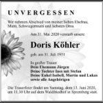 Traueranzeige Doris Köhler