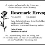 Traueranzeige Rosemarie Herzog