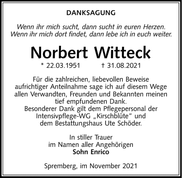 Danksagung Norbert Witteck