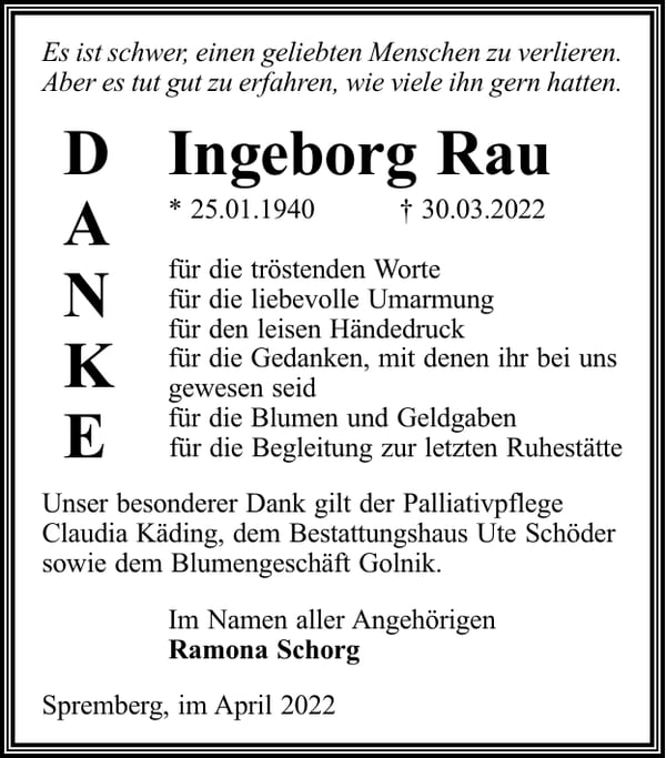 Danksagung Ingeborg Rau