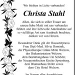 Danksagung Christa Stahl
