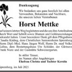 Danksagung Horst Mettke