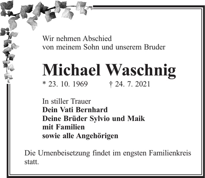 Traueranzeige Michael Waschnig