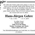 Traueranzeige Hans-Jürgen Gehre