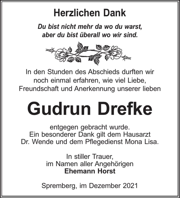 Danksagung Gudrun Drefke