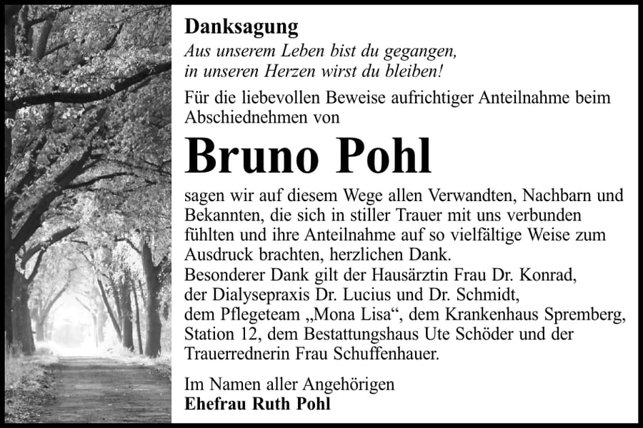 Danksagung Bruno Pohl
