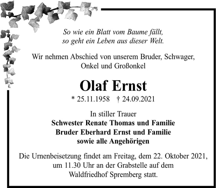 Traueranzeige Olaf Ernst