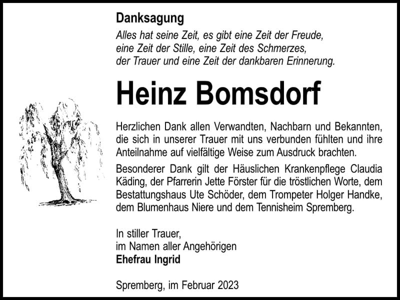 Danksagung Heinz Bomsdorf