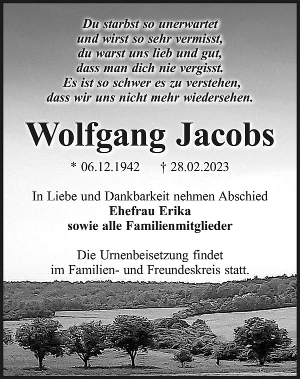 Traueranzeige Wolfgang Jacobs