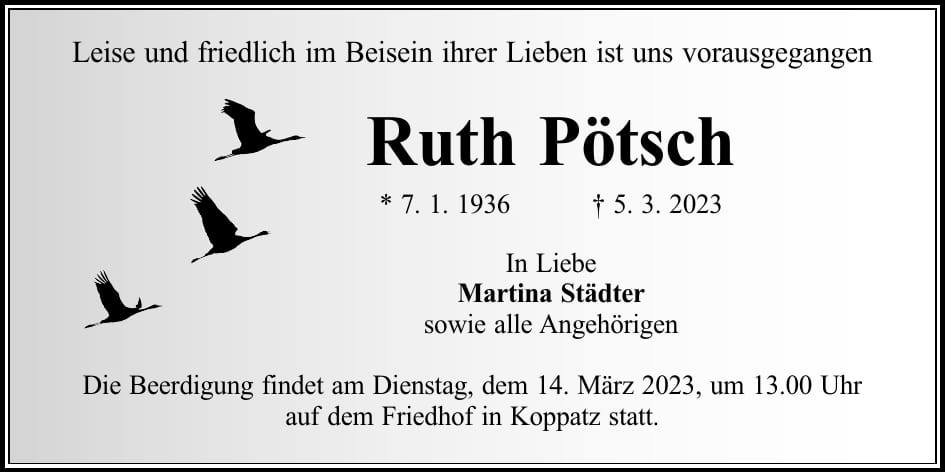 Traueranzeige Ruth Pötsch