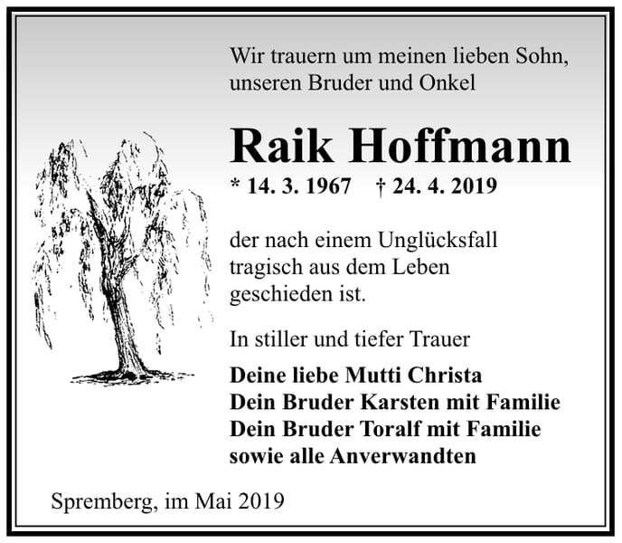 Traueranzeige Raik Hoffmann