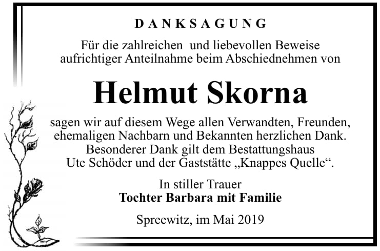Danksagung Helmut Skorna
