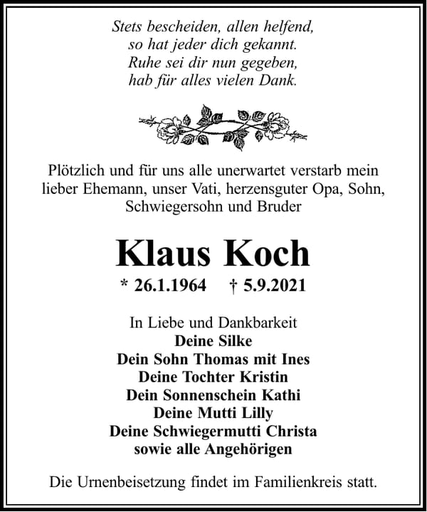 Traueranzeige Klaus Koch