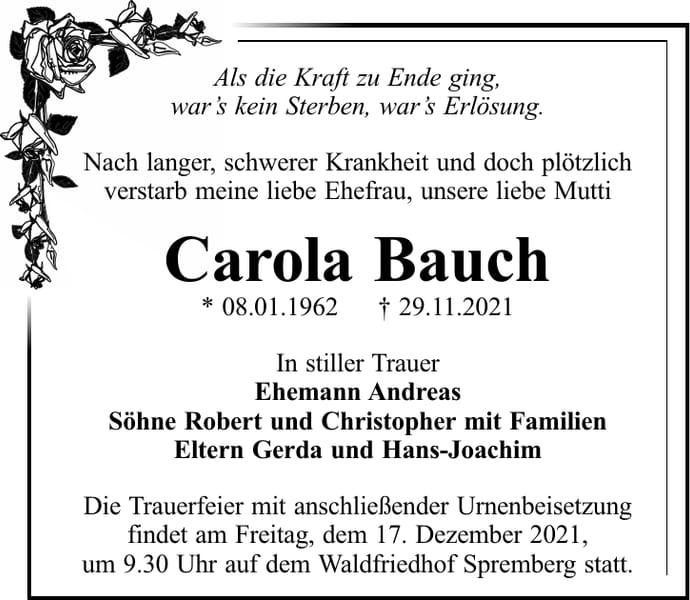 Traueranzeige Carola Bauch