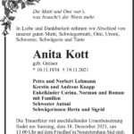 Traueranzeige Anita Kott, geb. Greiser