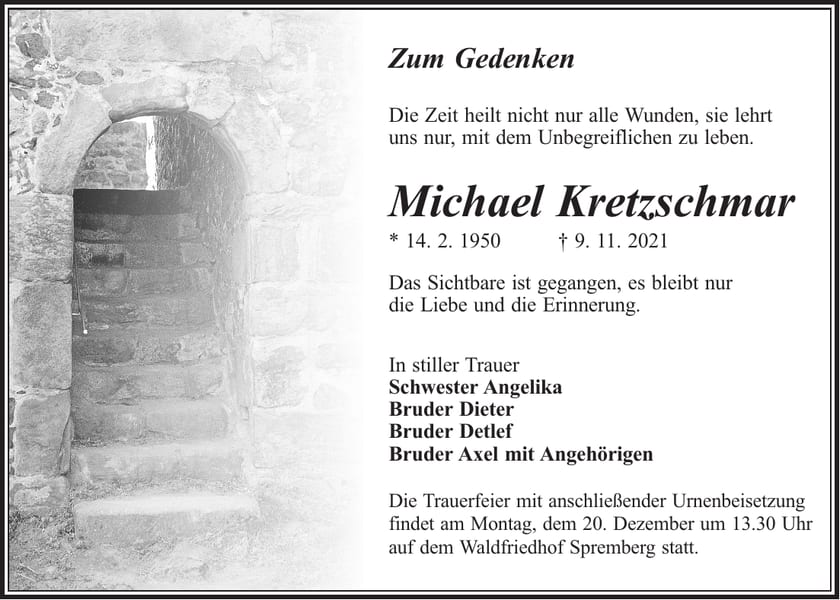 Traueranzeige Michael Kretzschmar