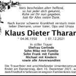 Traueranzeige Klaus Dieter Tharan