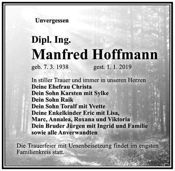 Traueranzeige Manfred Hoffmann