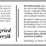 Danksagung Ingried Wawrzik