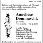Traueranzeige Anneliese Dommaschk, geb. Oertel