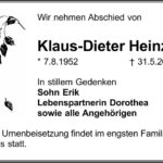 Traueranzeige Klaus-Dieter Heinze