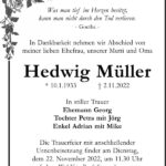Traueranzeige Hedwig Müller