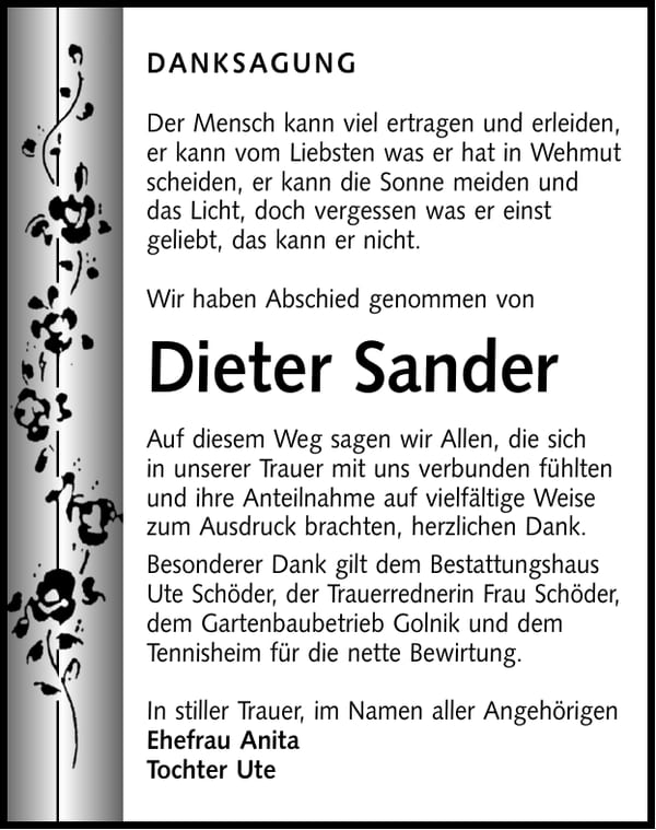 Danksagung Dieter Sander