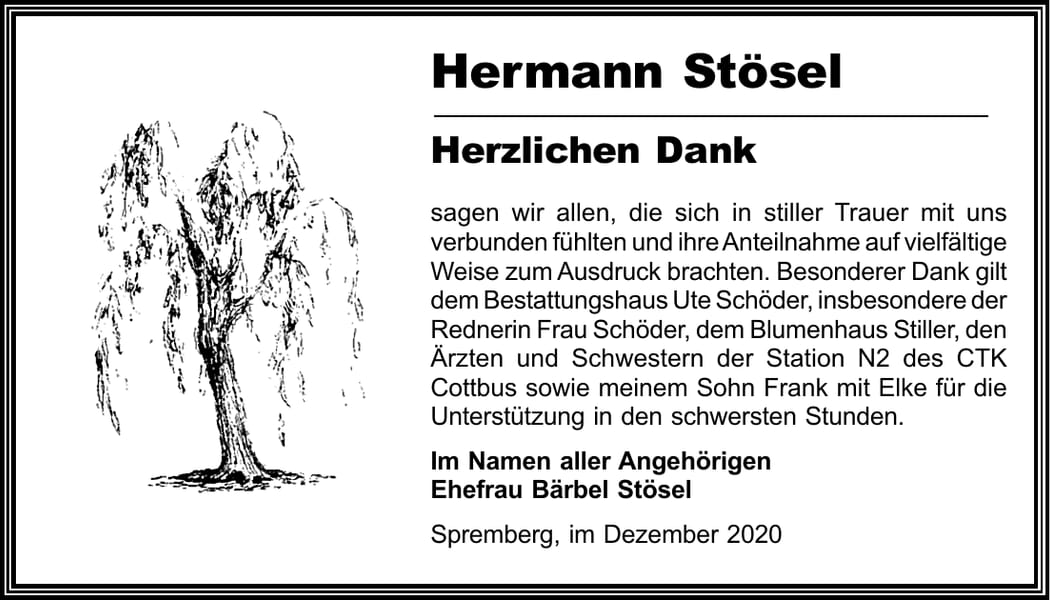 Danksagung Hermann Stösel