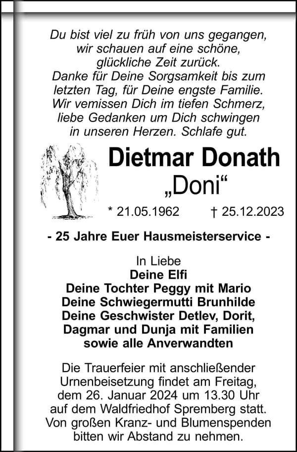 Traueranzeige Dietmar „Doni“ Donath