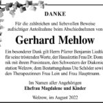 Danksagung Gerhard Mehlow