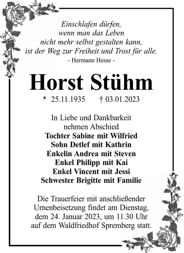 Traueranzeige Horst Stühm