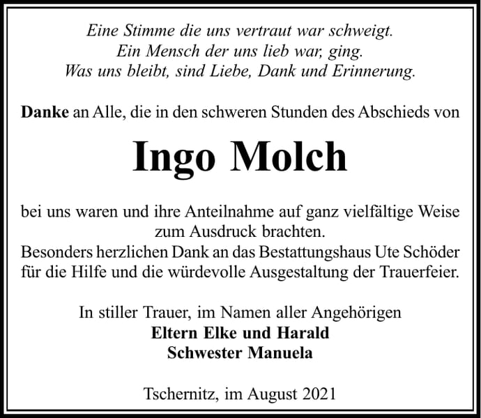 Danksagung Ingo Molch