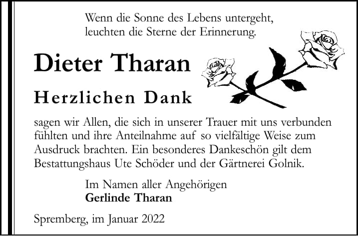 Danksagung Dieter Tharan