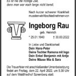 Traueranzeige Ingeborg Rau, geb. Heinrich