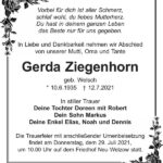 Traueranzeige Gerda Ziegenhorn, geb. Welsch