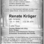 Traueranzeige Renate Kröger, geb. Hentschel