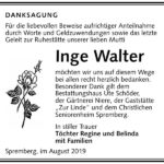 Danksagung Inge Walter