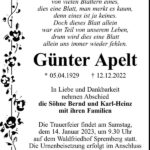 Traueranzeige Günter Apelt