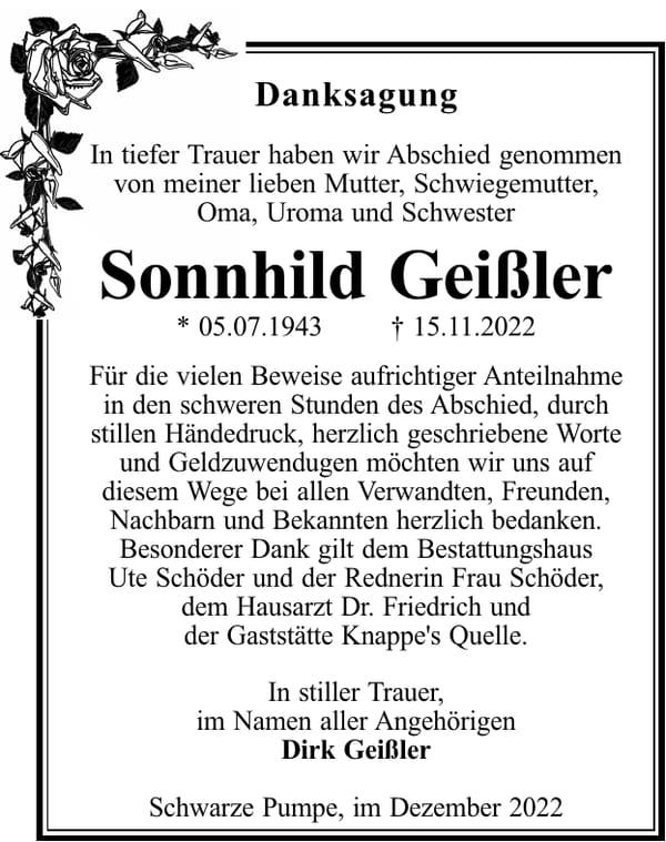 Danksagung Sonnhild Geißler