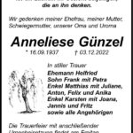 Traueranzeige Anneliese Günzel