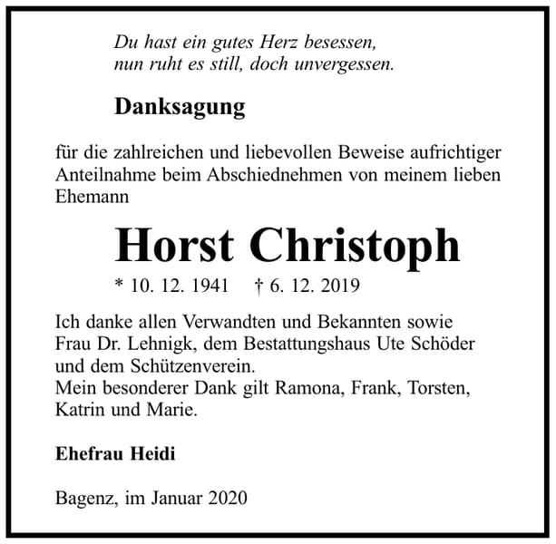 Danksagung Horst Christoph
