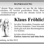 Danksagung Klaus Fröhlich