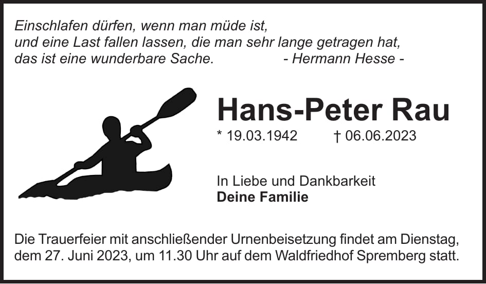 Traueranzeige Hans-Peter Rau