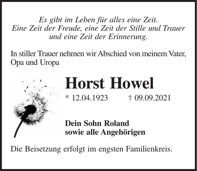 Traueranzeige Horst Howel