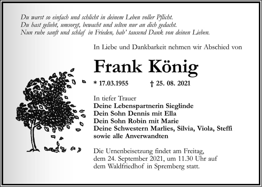 Traueranzeige Frank König