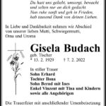 Traueranzeige Gisela Budach, geb. Tischer
